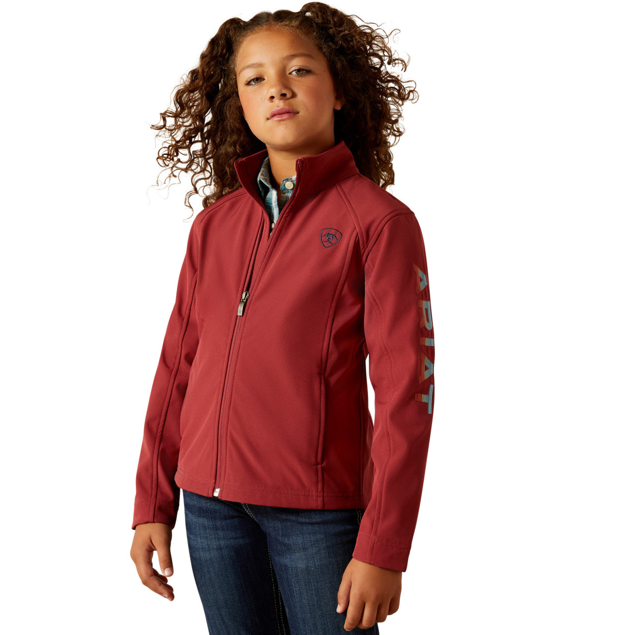 Ariat Youth Girl's Burnt Red Serape Logo Softshell Jacket 10062868