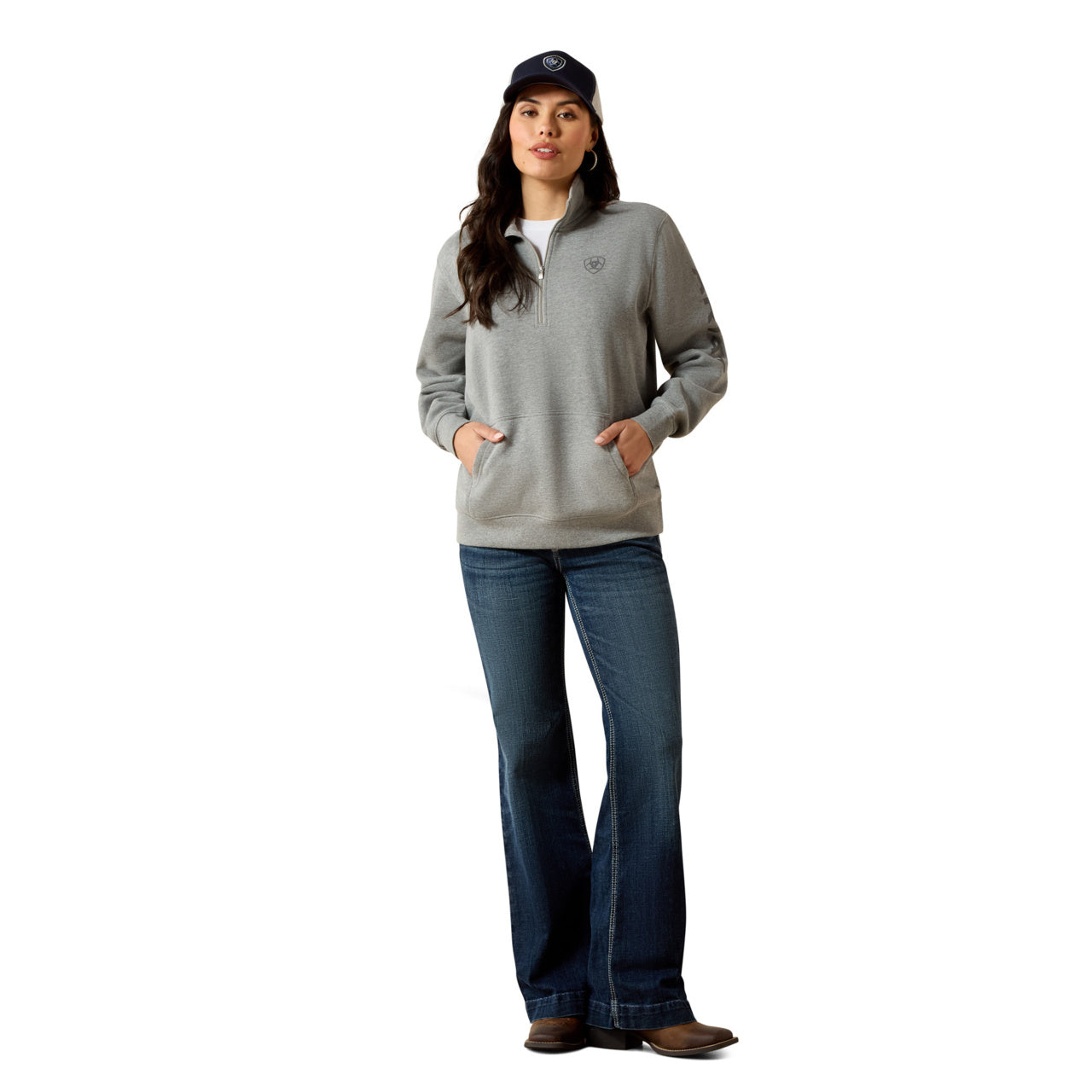 Ariat Ladies Logo 1/2 Zip Heather Grey Sweatshirt 10064012
