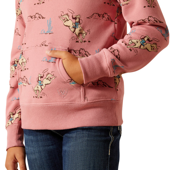 Ariat Youth Girl's Pink Bronc Toile Scene 1/4 Zip Sweatshirt 10062847