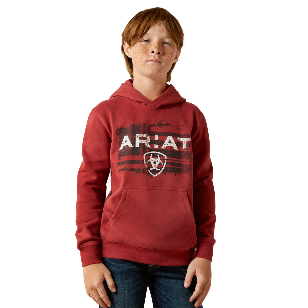 Ariat Youth Boy's Liquid Stamp Flag Brick Red Hoodie 10062462