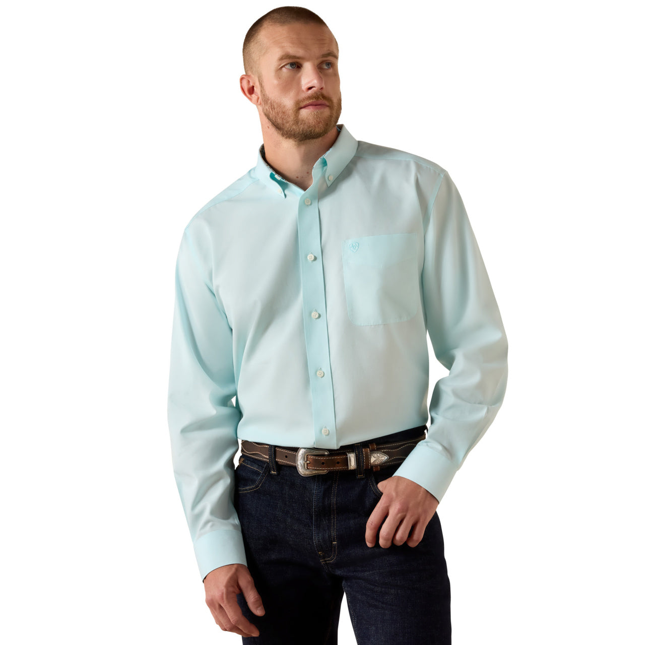 Ariat Men's Wrinkle Free Solid Pinpoint Oxford Classic Fit Shirt 10071537