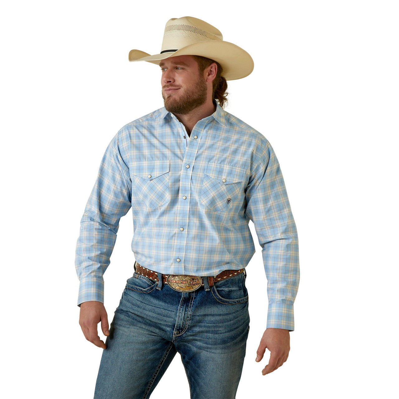 Ariat Men's Pro Series Malik Classic Fit Blue Snap Button Down Shirt 10044974