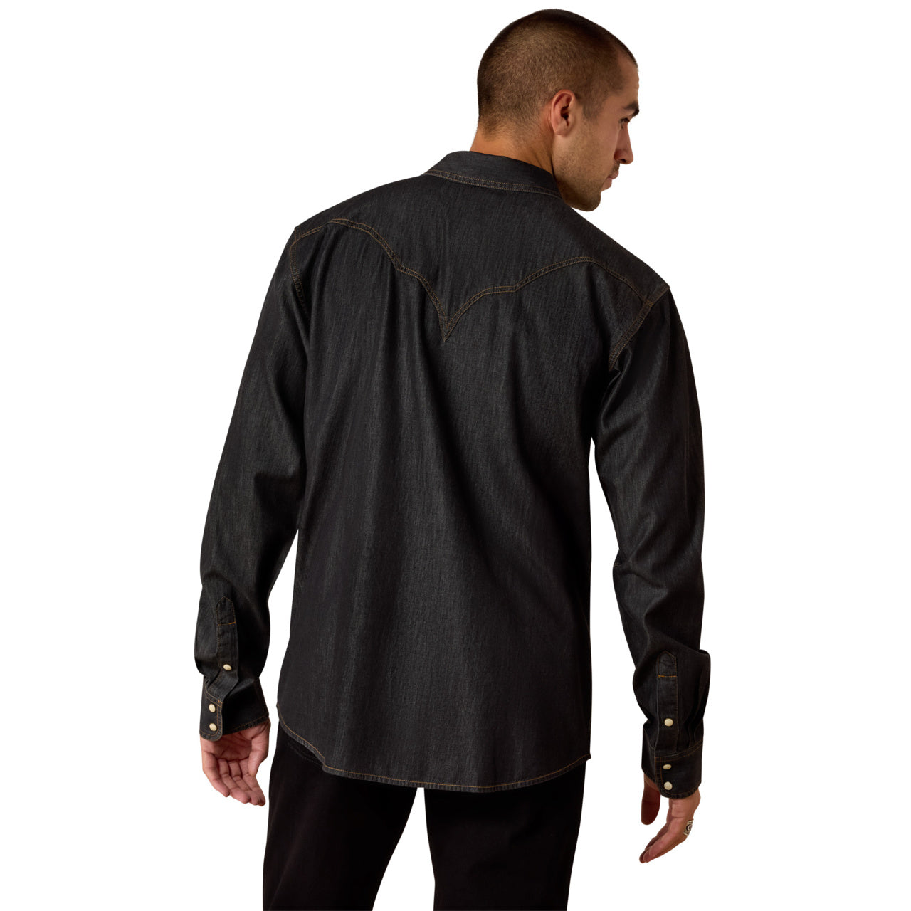 Ariat Men's Retro Halford Dark Grey Chambray Fitted Snap Shirt 10071712