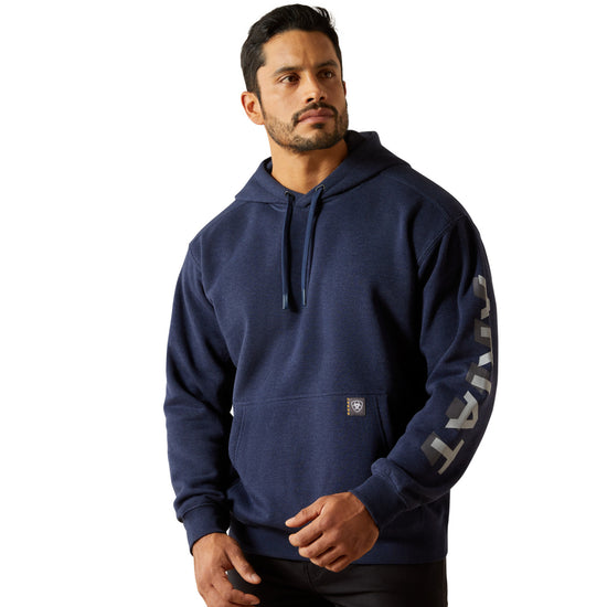 Ariat Men's Rebar Lightweight Navy Heather Logo Hoodie 10062708