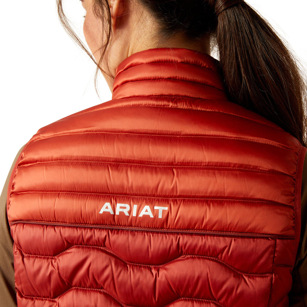 Ariat Ladies Ideal Down Iridescent Red Ochre & Burnt Bri Zip Vest 10046182