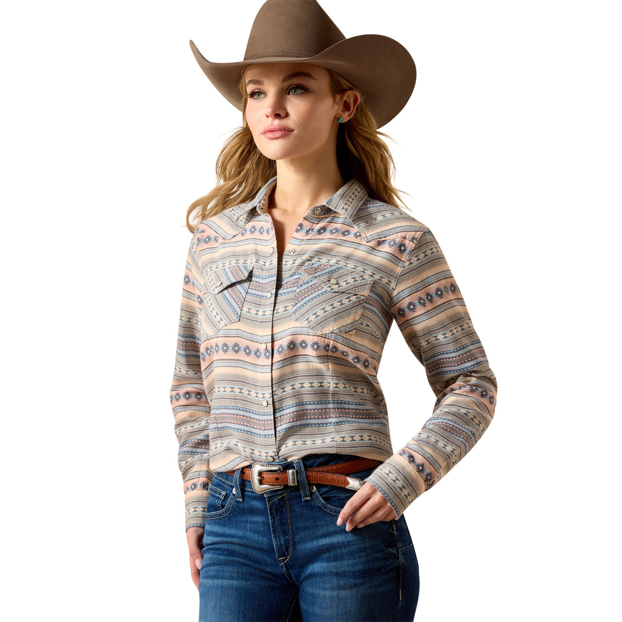 Ariat Ladies Arizona Ombre Blue Southwest Western Snap Shirt 10071064