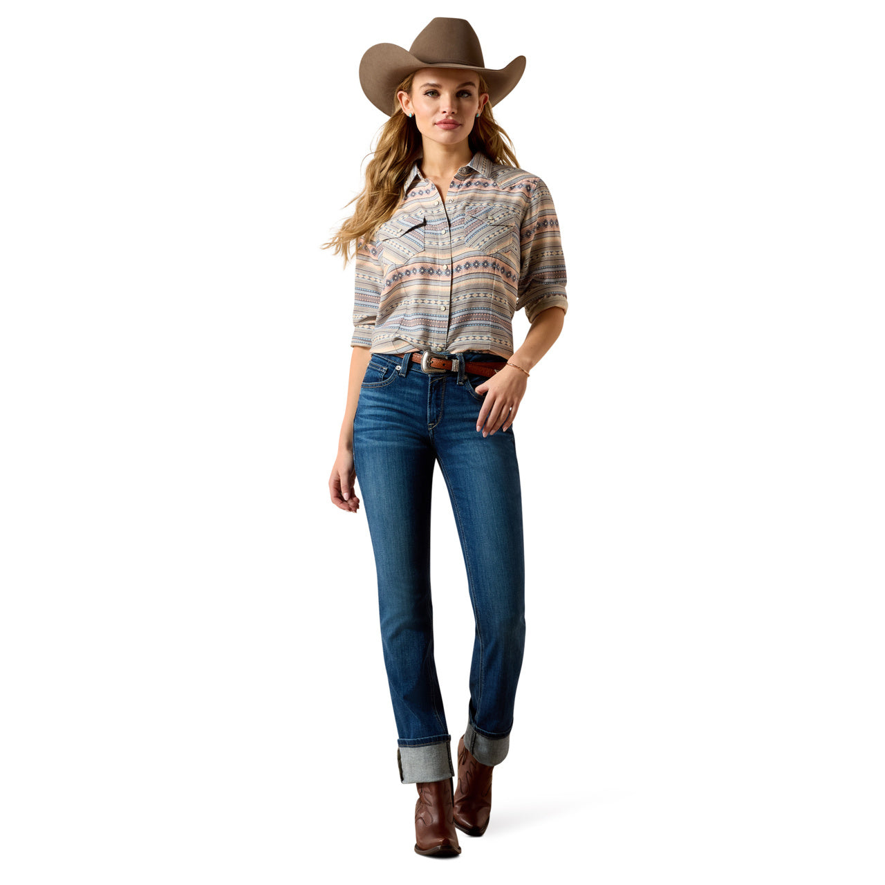 Ariat Ladies Arizona Ombre Blue Southwest Western Snap Shirt 10071064