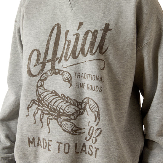 Ariat Ladies Scorpion Script Heather Grey Oversized Sweatshirt 10065870