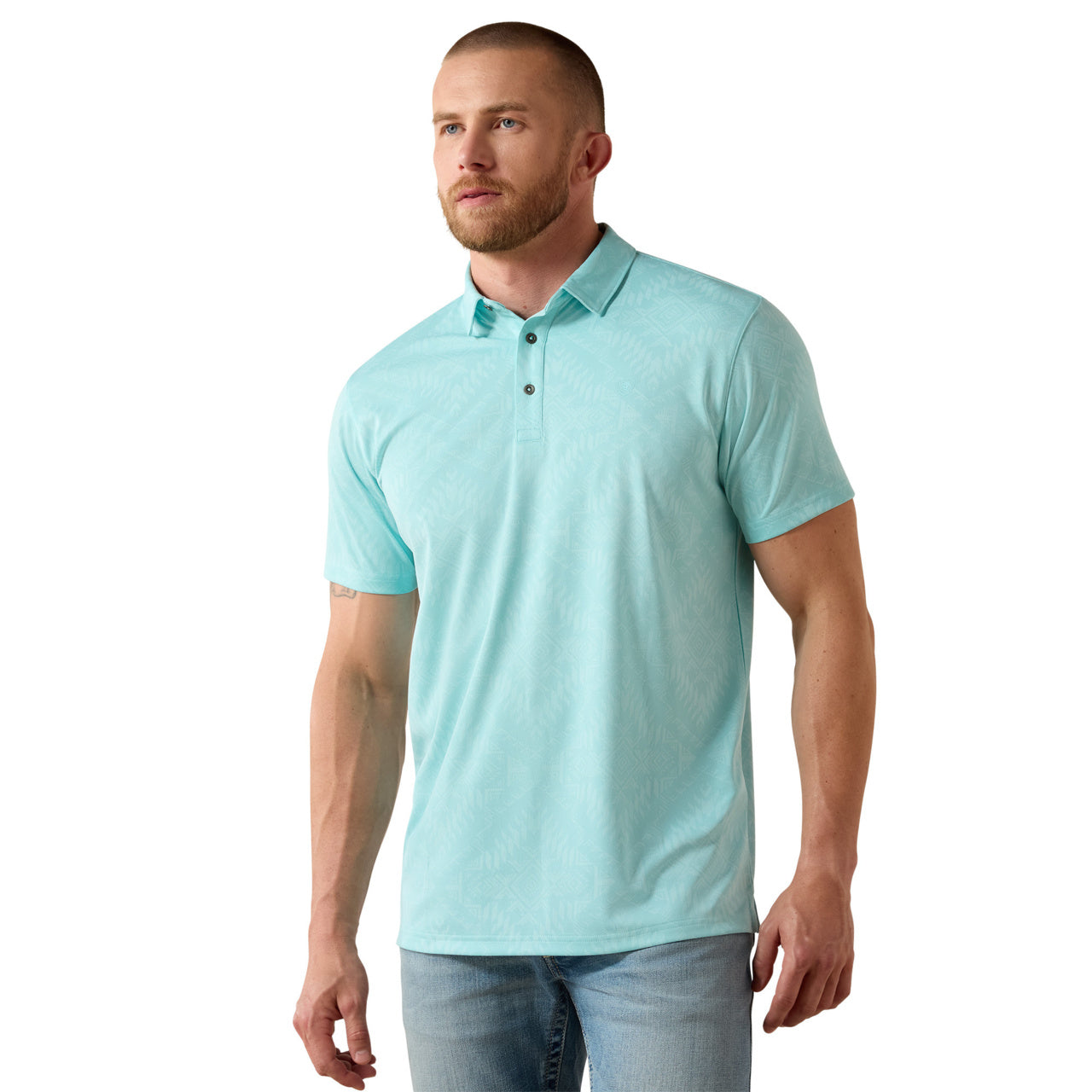 Ariat Men's Jacquard Print Aqua Fitted Polo Shirt 10071098