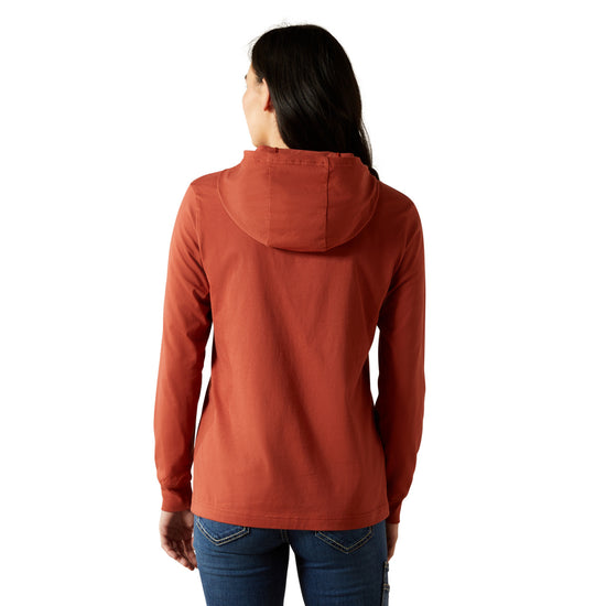 Ariat Ladies Rebar Cotton Strong Barn Red Hooded T-Shirt 10062699