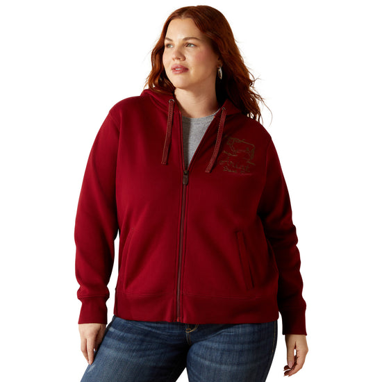 Ariat Ladies Stitched Full Zip Biking Red Hoodie 10062398