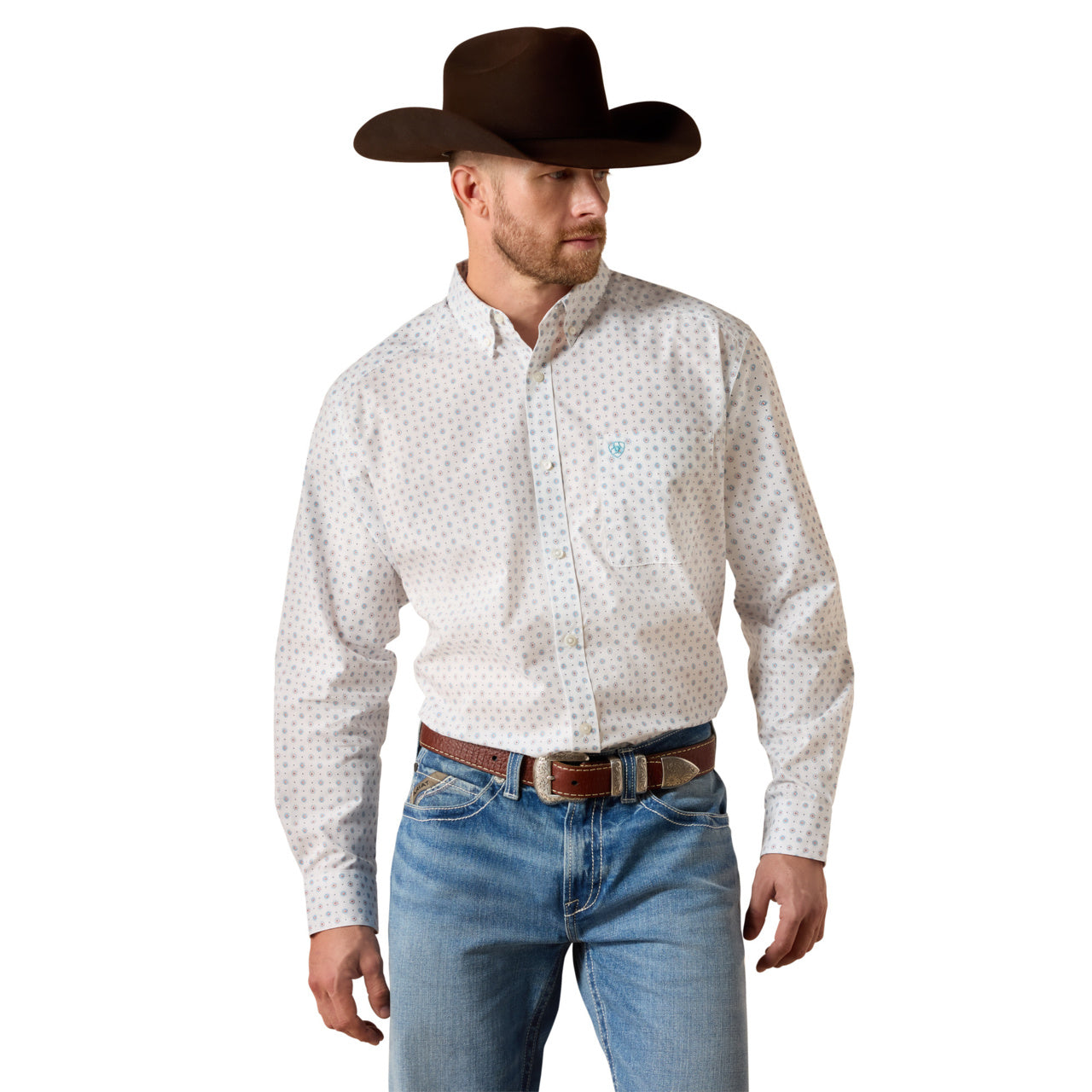 Ariat Men's Jayson White Southwestern Print Classic Fit Shirt 10071611