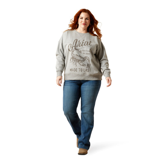 Ariat Ladies Scorpion Script Heather Grey Oversized Sweatshirt 10065870