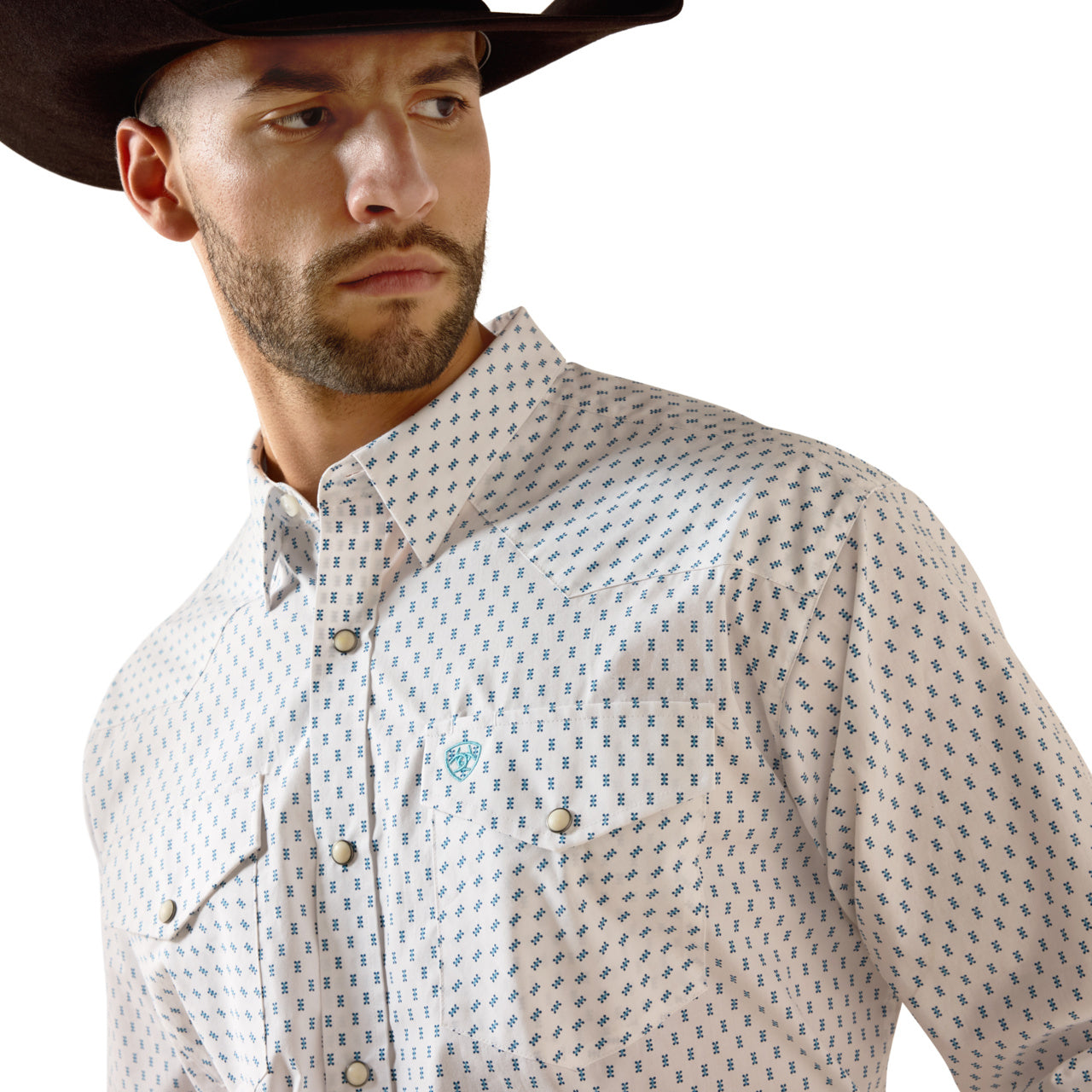 Ariat Men's Terence White Geometric Print Classic Fit Snap Shirt 10071722