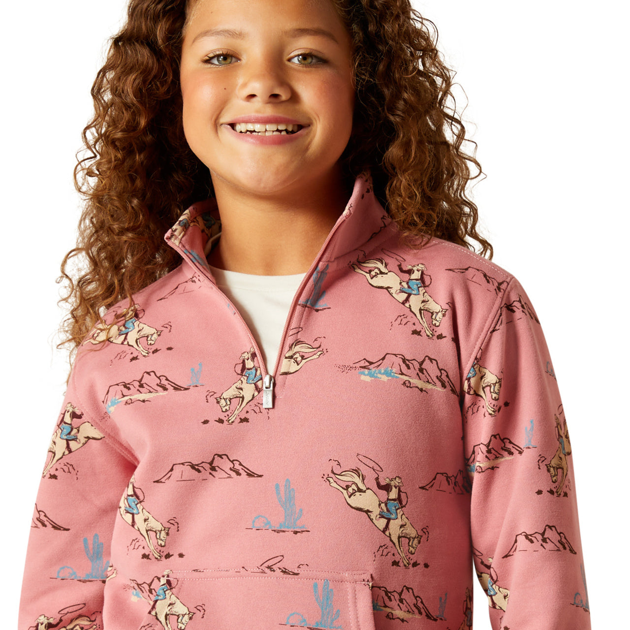 Ariat Youth Girl's Pink Bronc Toile Scene 1/4 Zip Sweatshirt 10062847