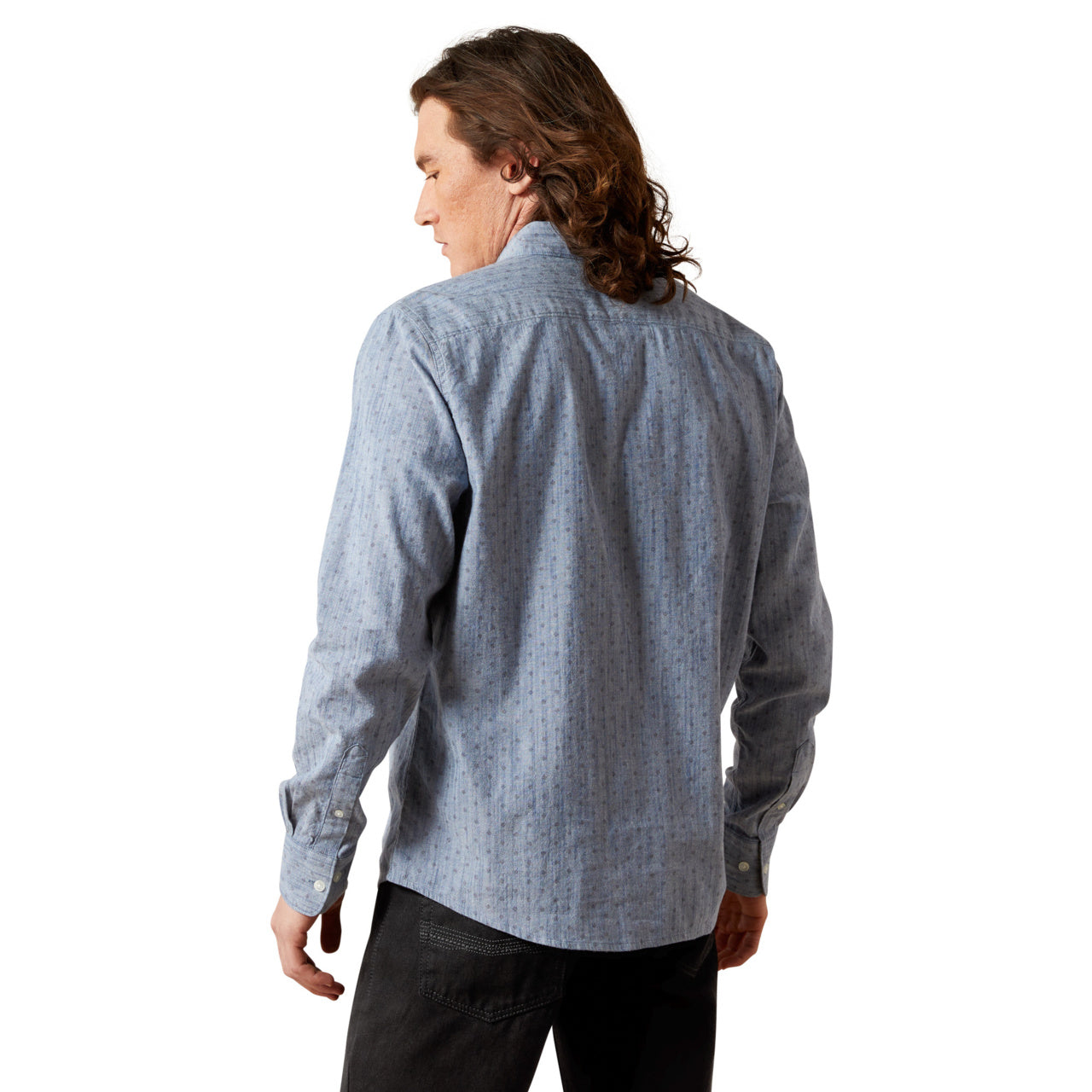 Ariat Men's Macoy Modern Fit Chambray Blue Button Down Shirt 10065763