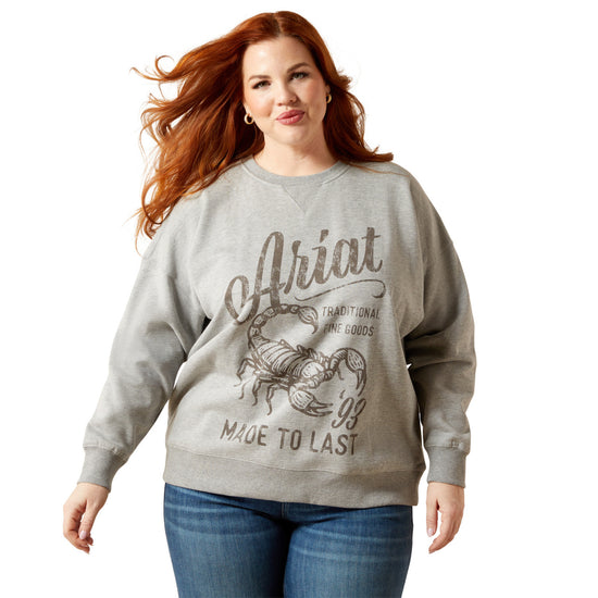 Ariat Ladies Scorpion Script Heather Grey Oversized Sweatshirt 10065870