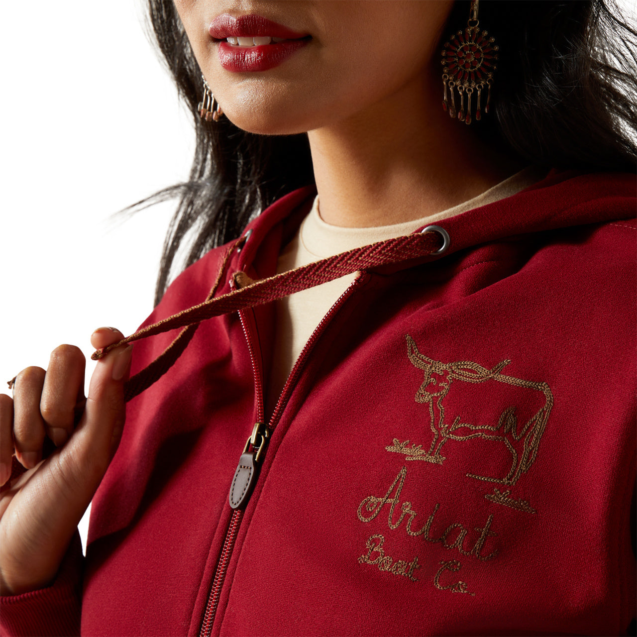 Ariat Ladies Stitched Full Zip Biking Red Hoodie 10062398