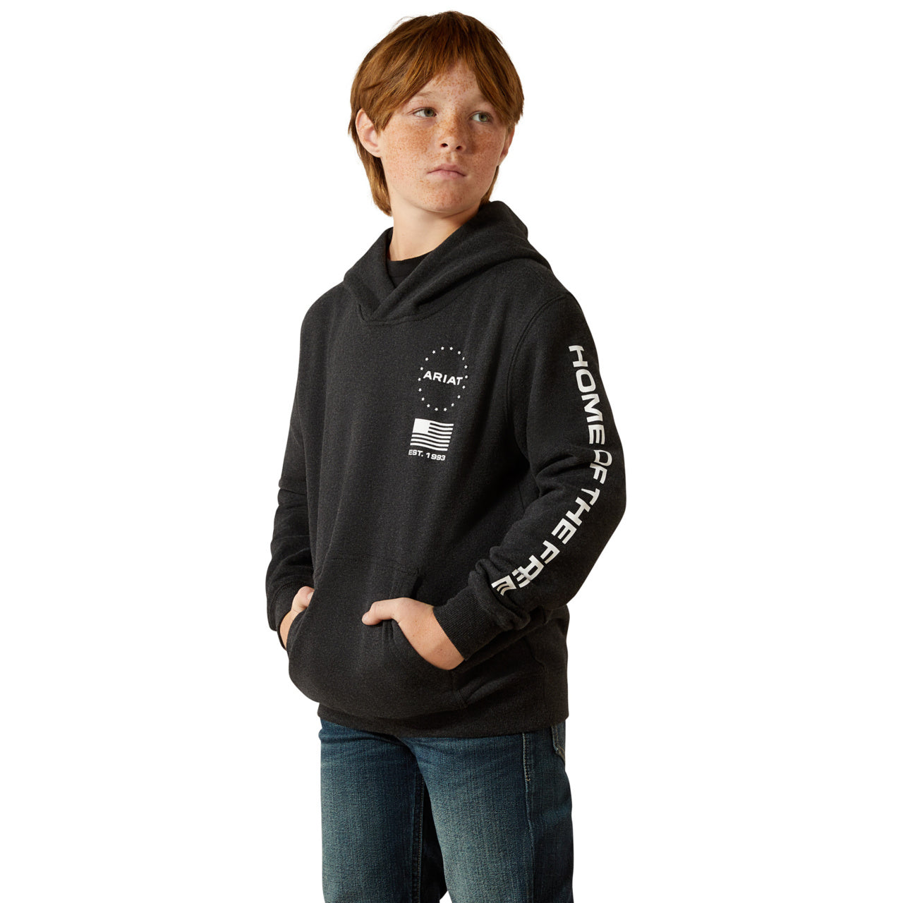 Ariat Youth Boy's Sponsor Patriot Charcoal Heather Hoodie 10062465