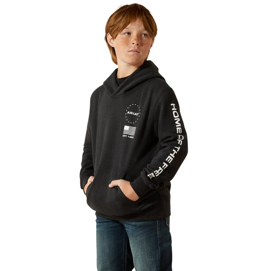 Ariat Youth Boy's Sponsor Patriot Charcoal Heather Hoodie 10062465