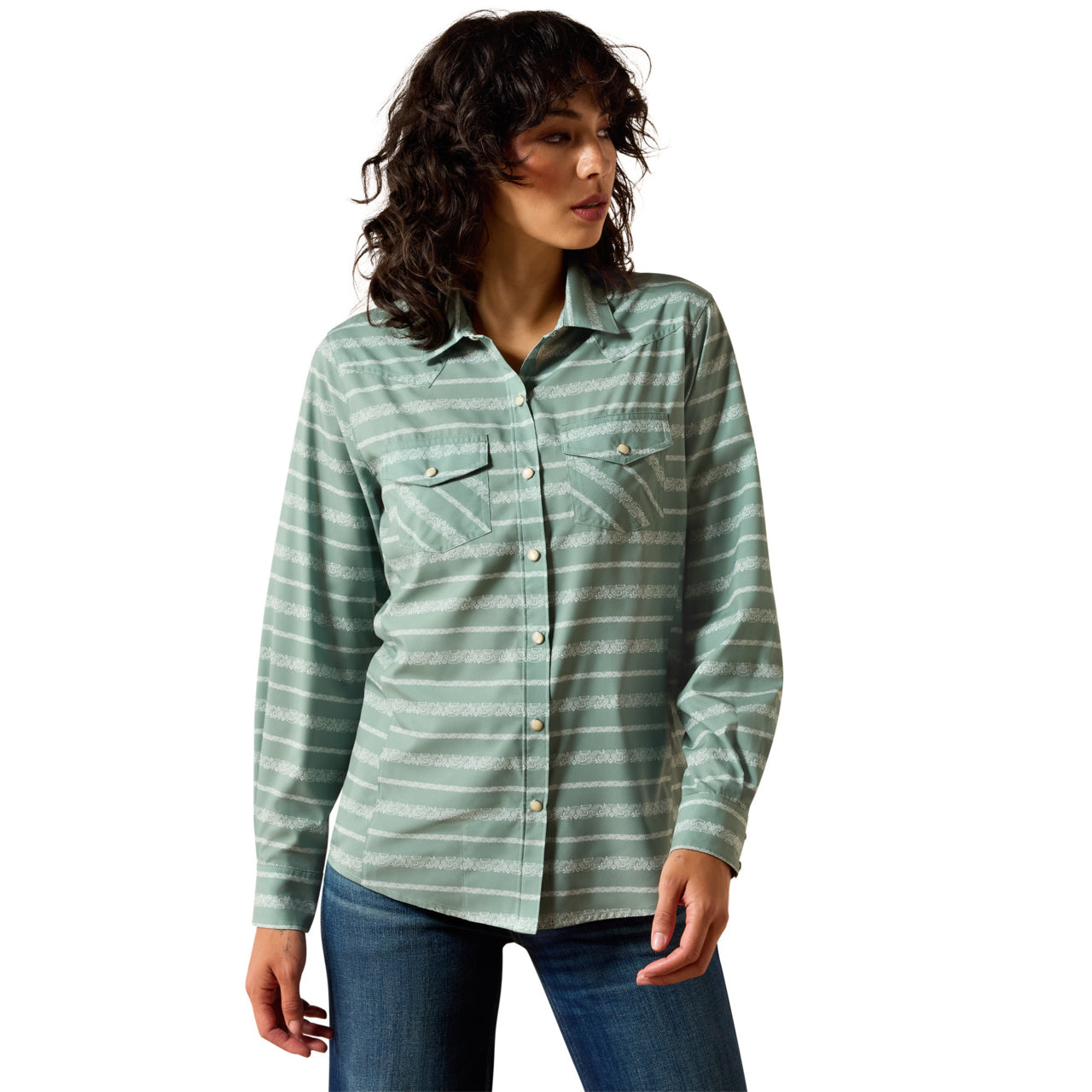 Ariat Ladies Paisley Stripe VentTEK Green Button Down Shirt 10071067