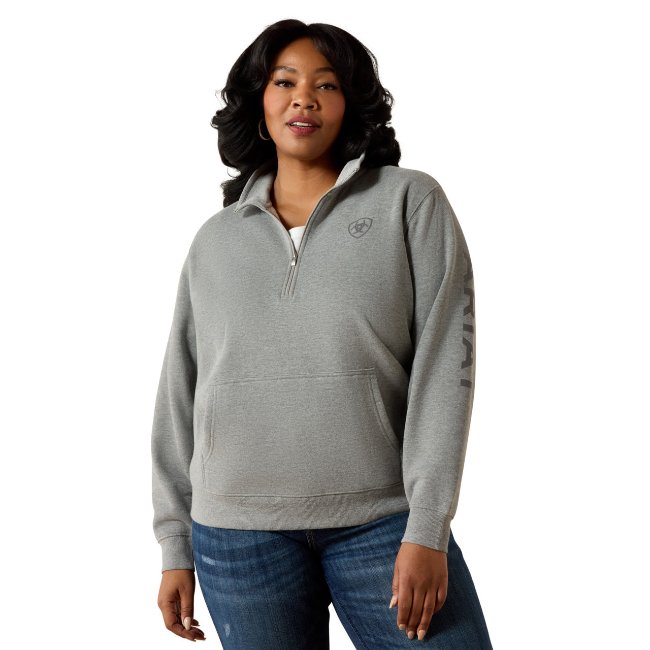 Ariat Ladies Logo 1/2 Zip Heather Grey Sweatshirt 10064012