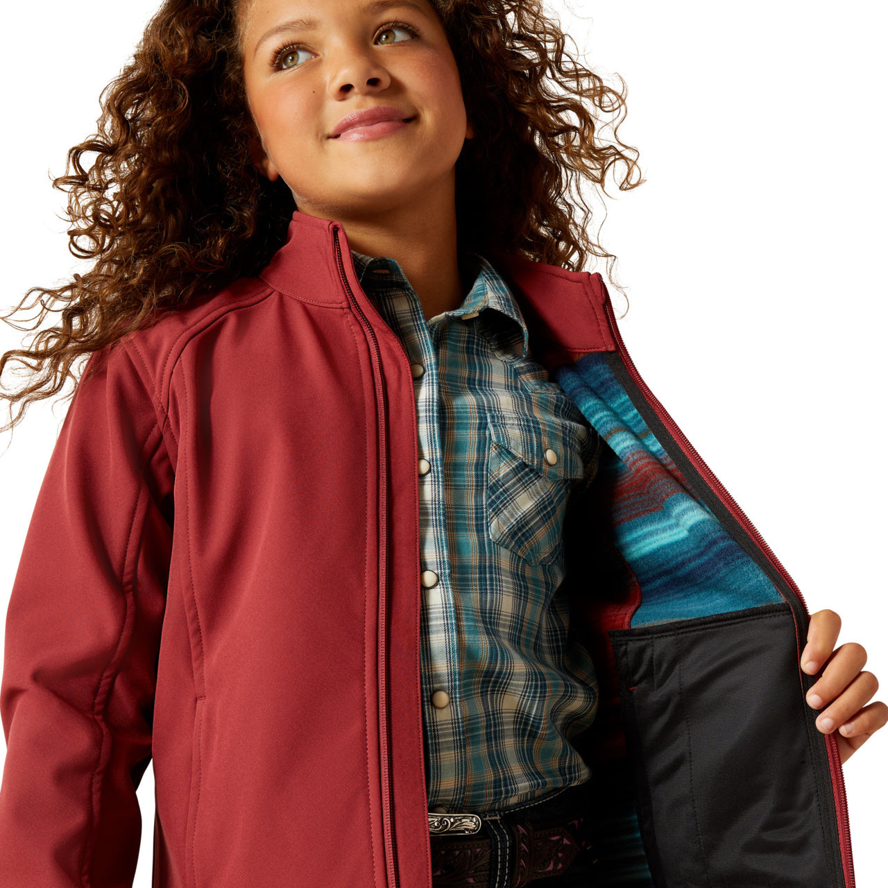 Ariat Youth Girl's Burnt Red Serape Logo Softshell Jacket 10062868