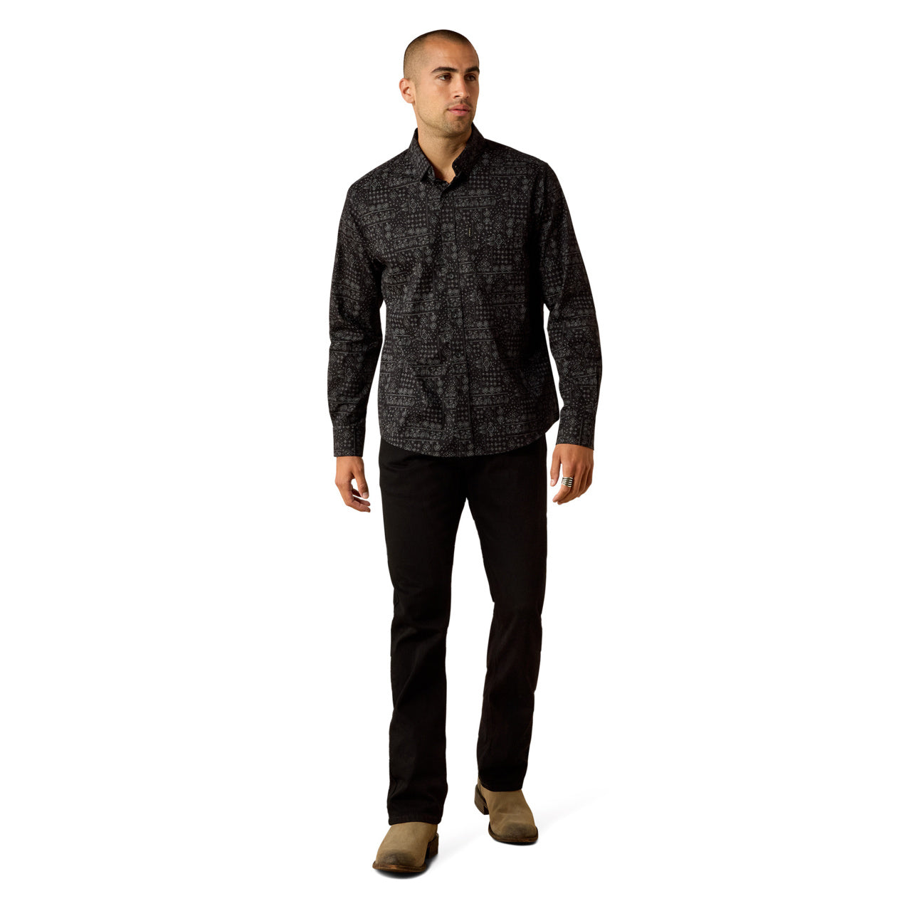 Ariat Men's Micah Black Paisley Patch Print Modern Fit Shirt 10071025
