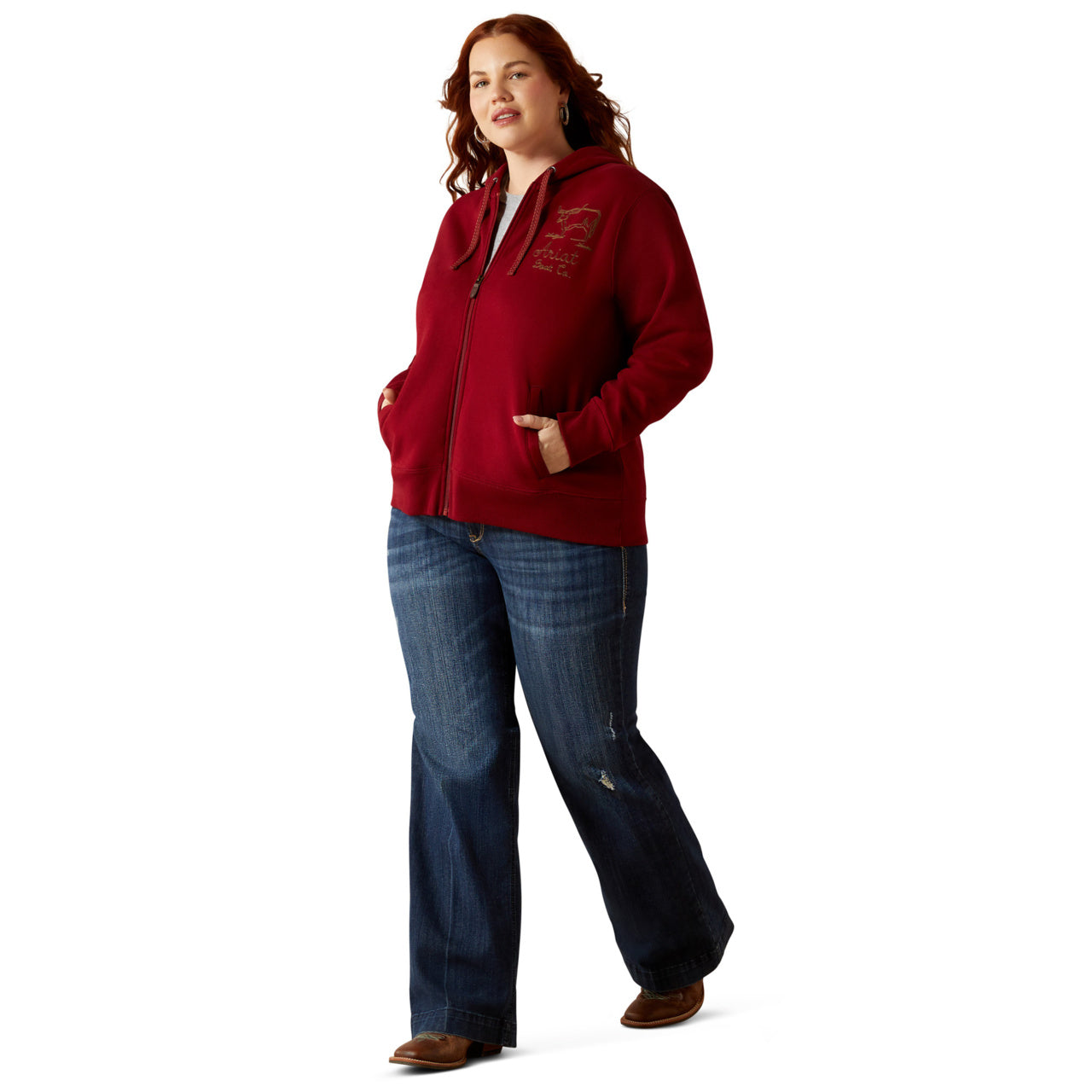 Ariat Ladies Stitched Full Zip Biking Red Hoodie 10062398