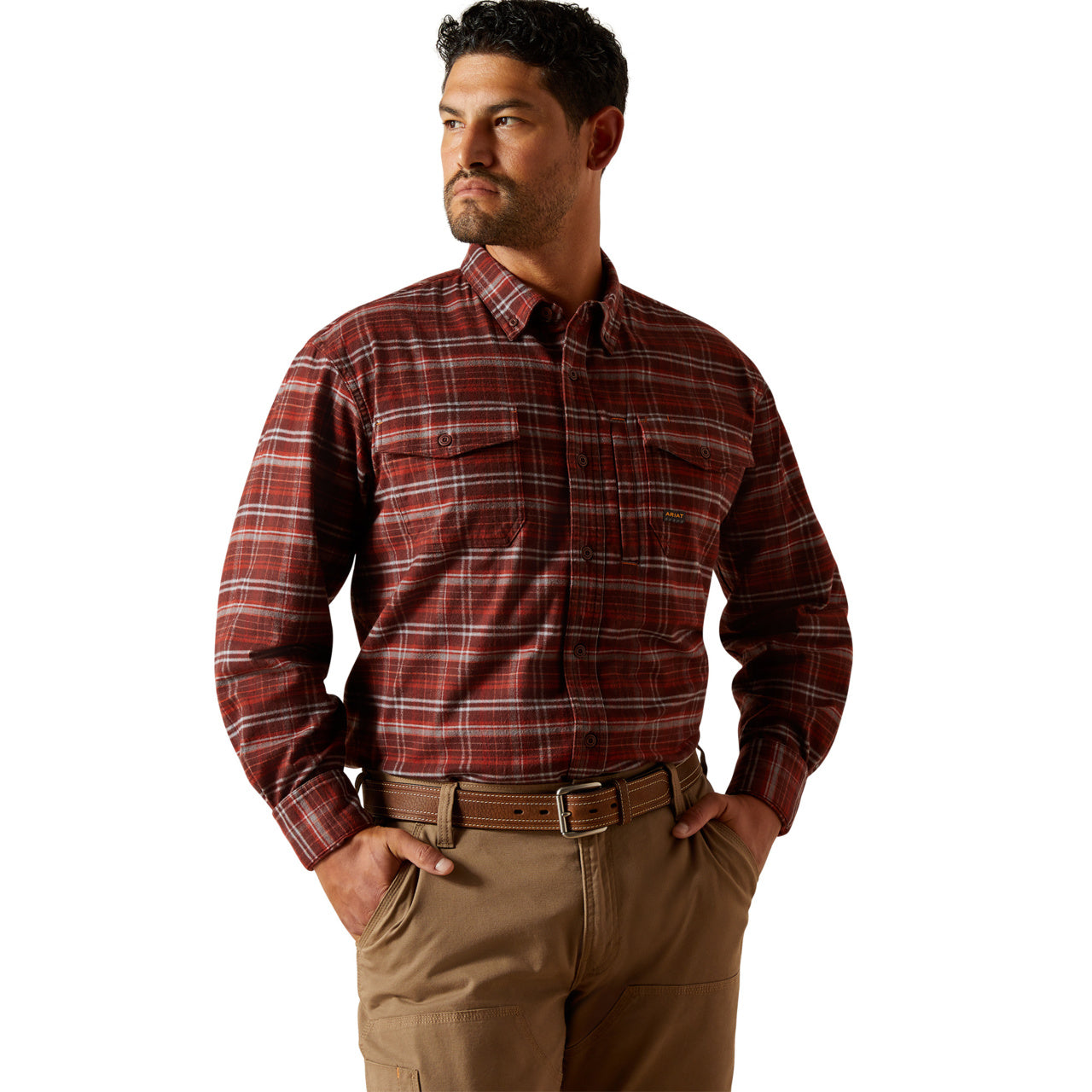 Ariat Men's Rebar Flannel DuraStretch Bitter Chocolate Work Shirt 10062522