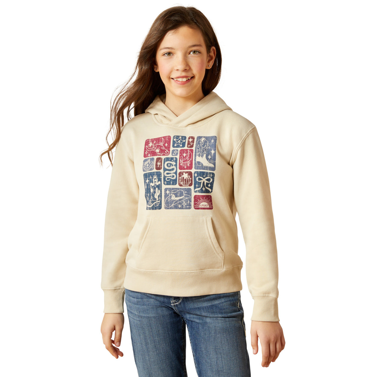 Ariat Youth Girl's Western Blocks Oyster Grey Pullover Hoodie 10065937