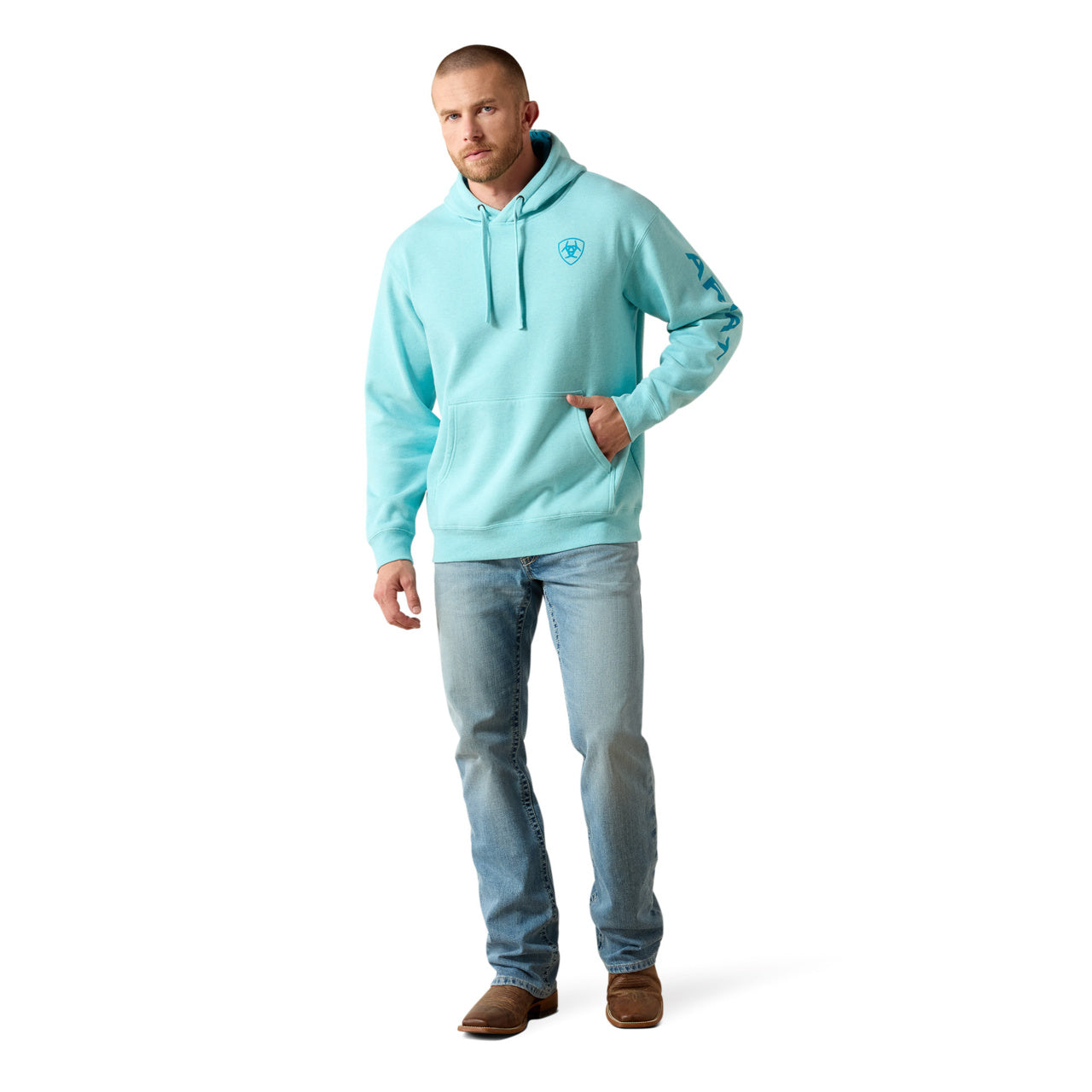 Ariat Men's Aqua Heather Logo Fleece Hoodie 10071481