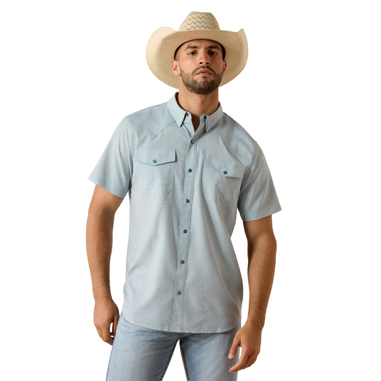 Ariat Men's VentTEK Blue Heather Western Fitted Shirt 10071255