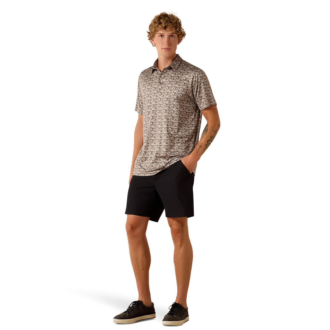 Ariat Men's Off White Desert Print Heathered Fitted Polo 10071651