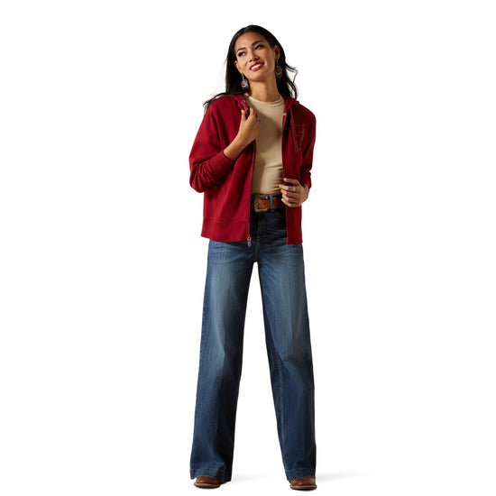 Ariat Ladies Stitched Full Zip Biking Red Hoodie 10062398