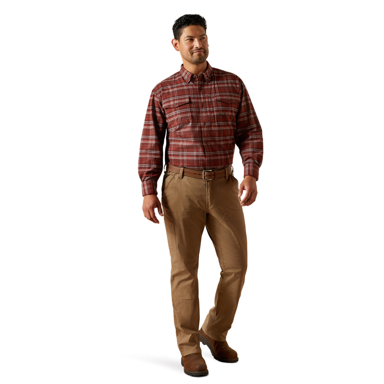 Ariat Men's Rebar Flannel DuraStretch Bitter Chocolate Work Shirt 10062522