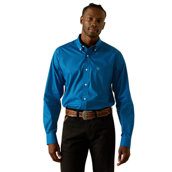 wrinkle free button down dress shirts Ariat Men's Wrinkle Free Colin Blue Fitted Button Down Shirt 10062234 XL
