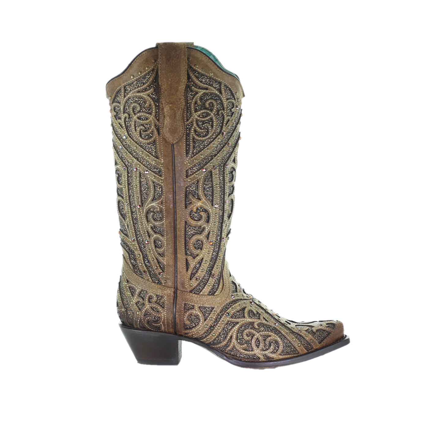 Corral Ladies Straw Brown Studded Boot w/ Bronze & Black Laser Inlay E1620