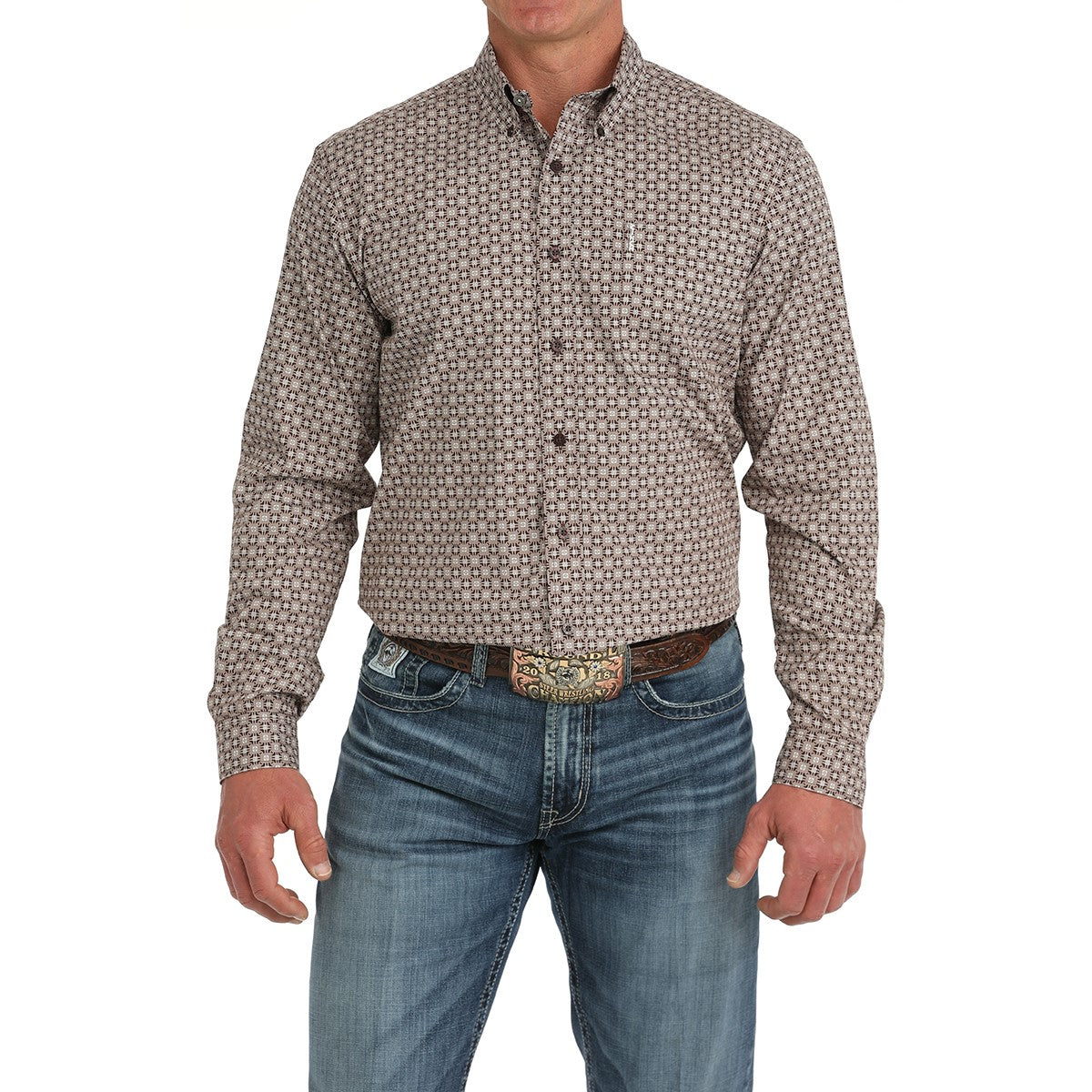 Cinch Men's Brown Modern Print Button Down Shirt MTW1347124