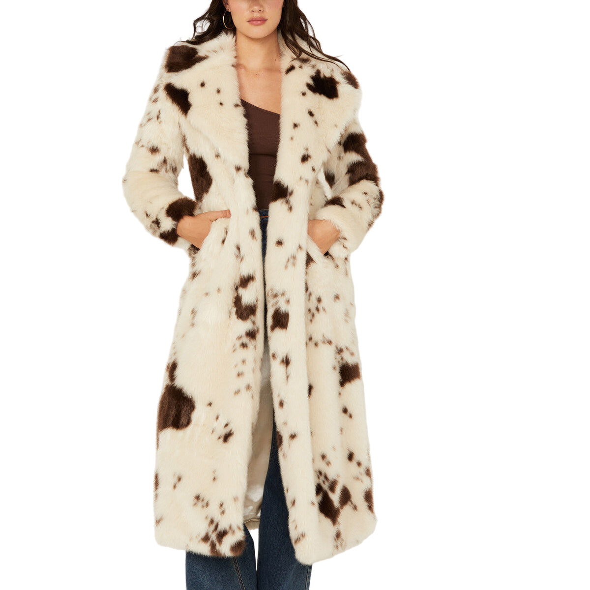 Powder River Outfitters Ladies Cow Print Long Fur Coat DW92C04155