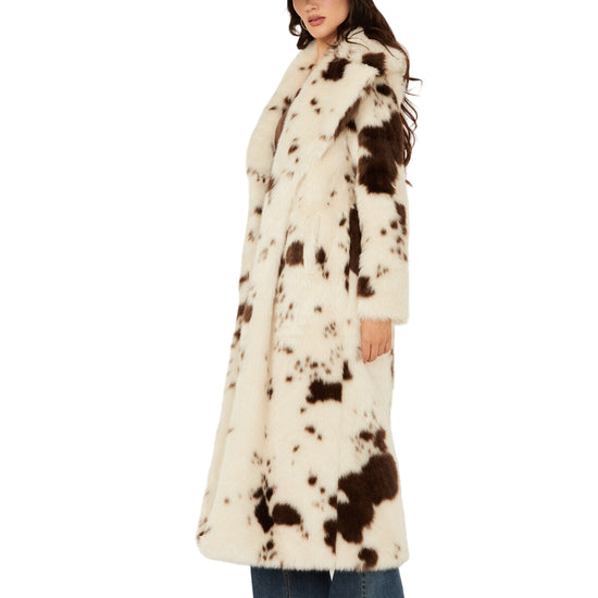 Powder River Outfitters Ladies Cow Print Long Fur Coat DW92C04155