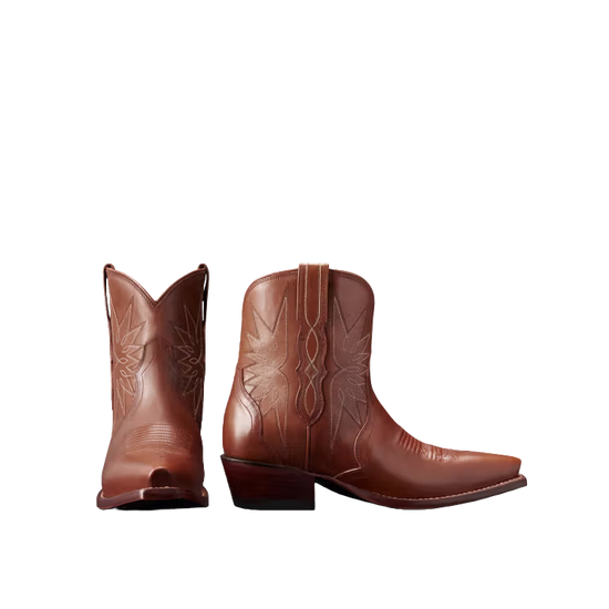 Tecovas Ladies The Lynn Cowhide Saddle Brown Western Booties 20055SAD