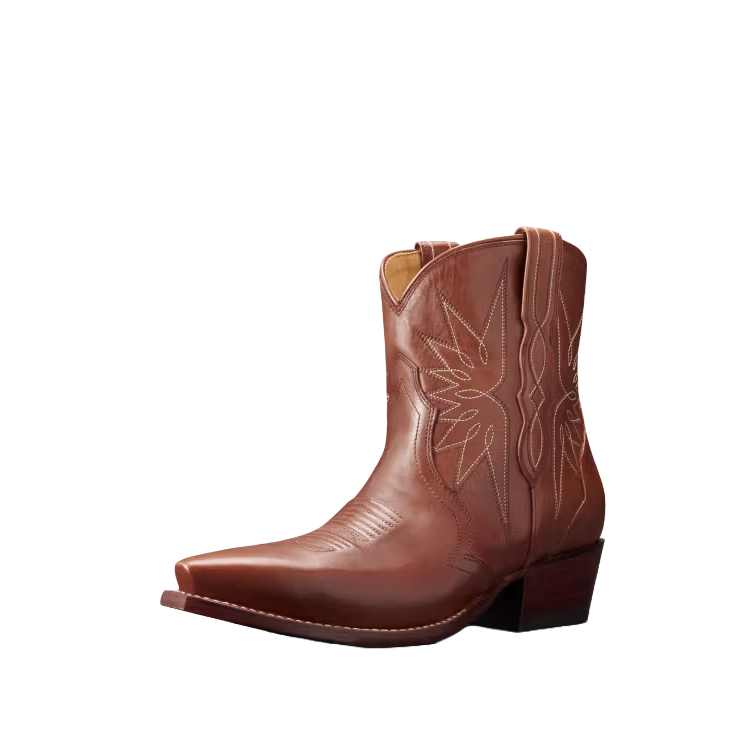 Tecovas Ladies The Lynn Cowhide Saddle Brown Western Booties 20055SAD