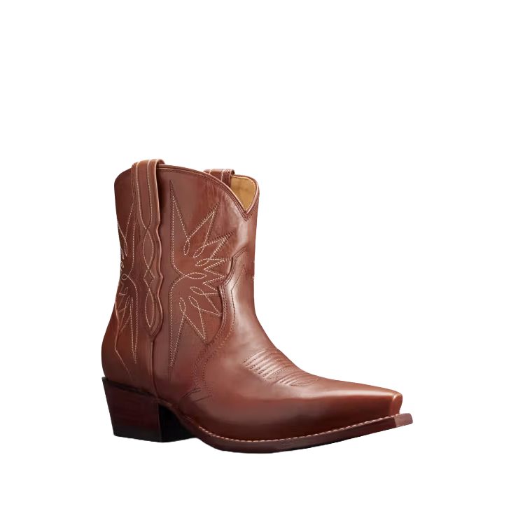 Tecovas Ladies The Lynn Cowhide Saddle Brown Western Booties 20055SAD