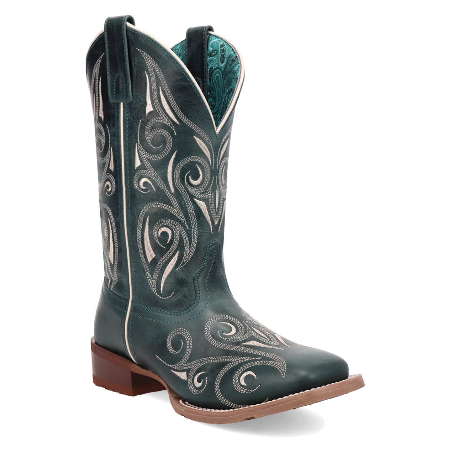 Laredo Ladies Spurred Turquoise Square Toe Leather Western Boot 2037