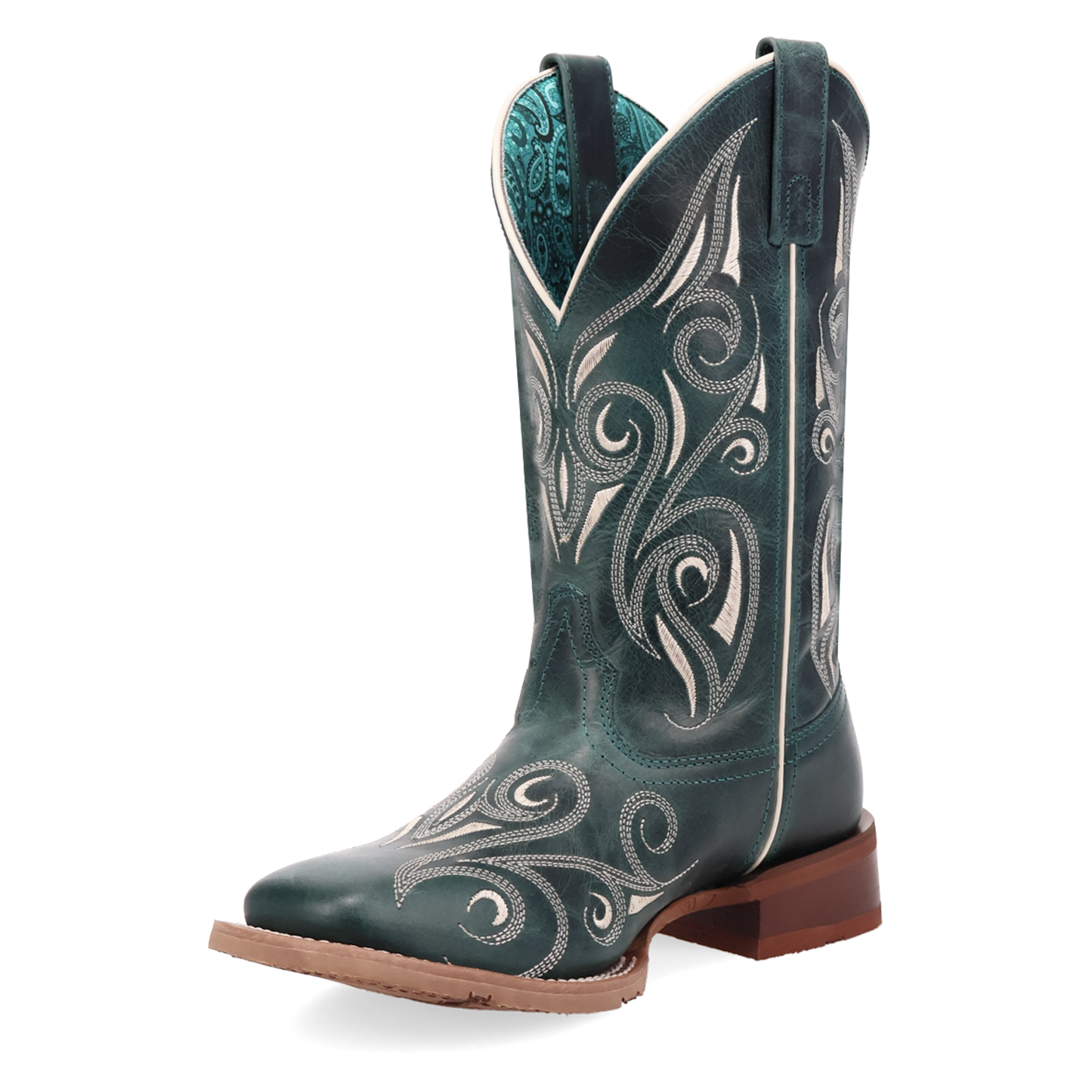 Laredo Ladies Spurred Turquoise Square Toe Leather Western Boot 2037
