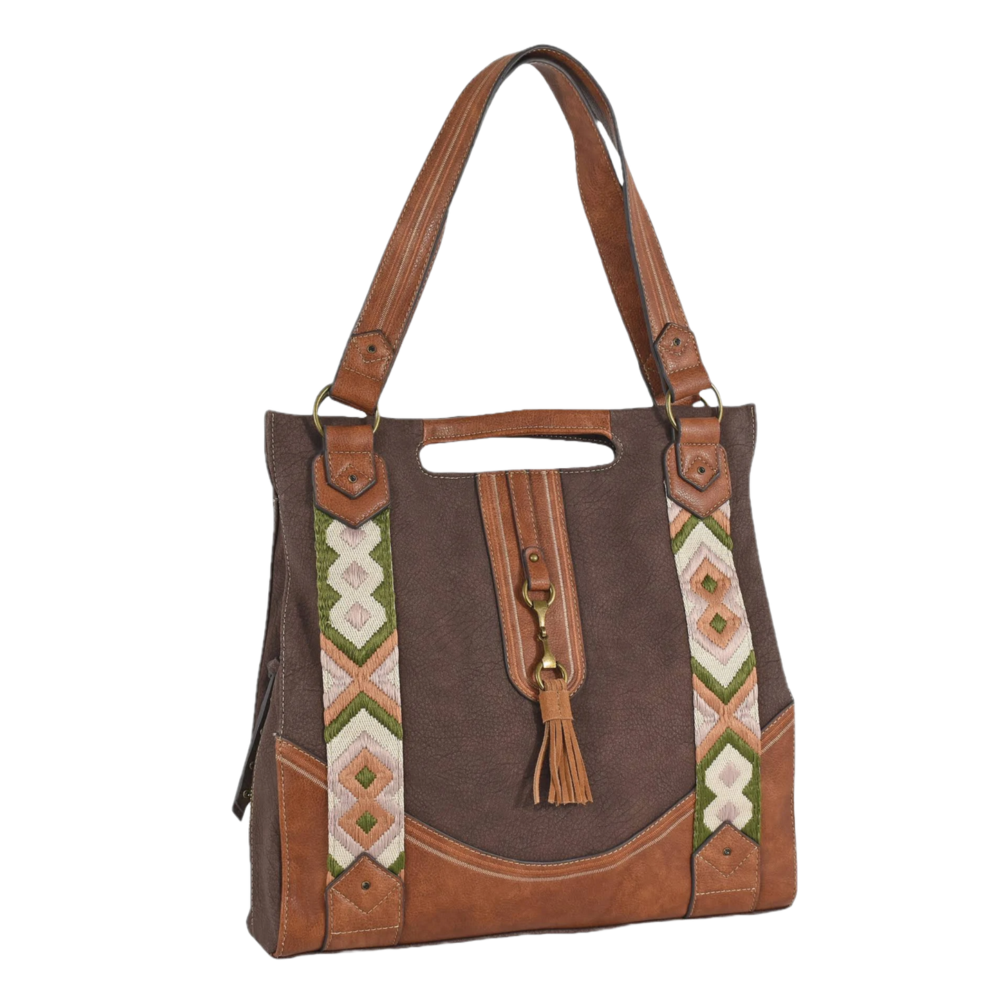 Catchfly Ladies Western Textured Brown Tote Bag 22030628