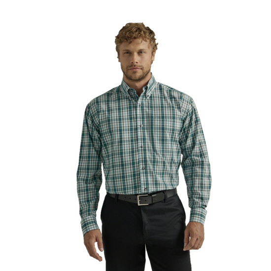 Load image into Gallery viewer, Wrangler Men&amp;#39;s Riata® Teal Plaid Button Down Shirt 2330378-TEAL
