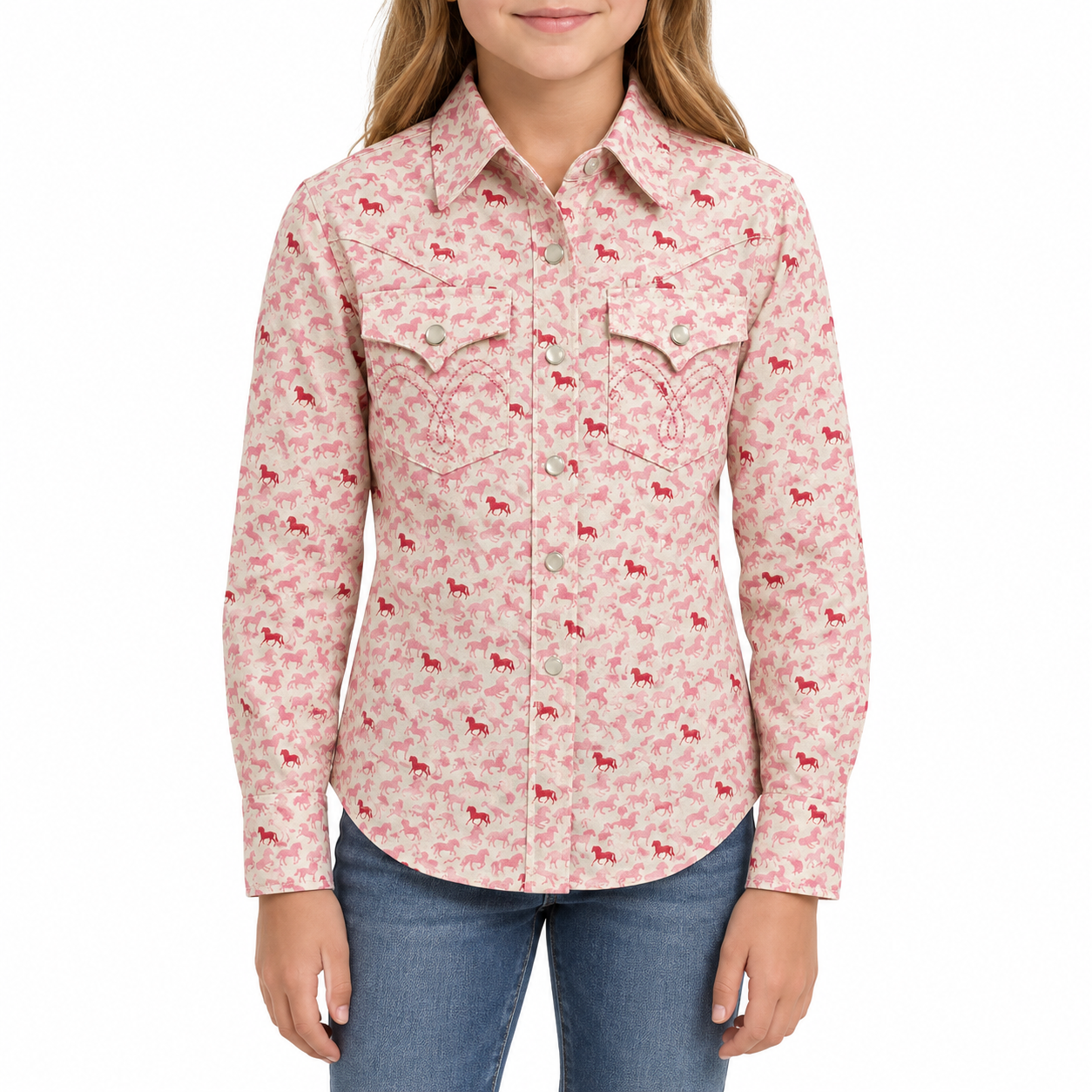 Rock & Roll Denim Girls Rose Mauve Western Print Button Down LGN2S10390