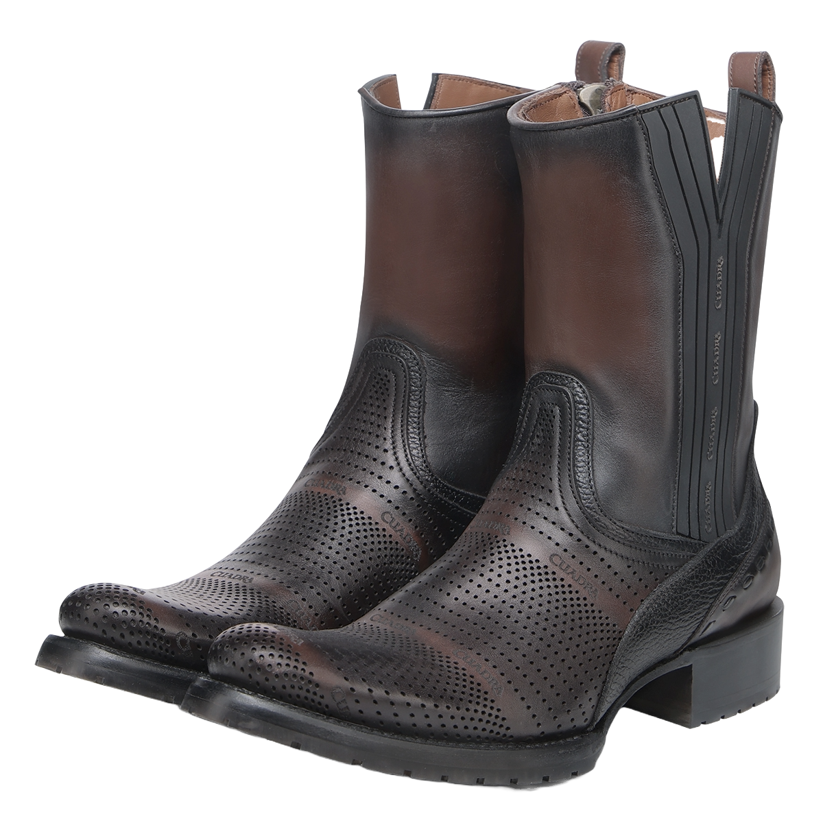 Cuadra Men's Chocolate Laser & Woven Zip Up Leather Boots CU942